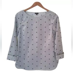 Talbots Womens White Black Striped Polka Dot Tunic Top Shirt Blouse Size S NWT